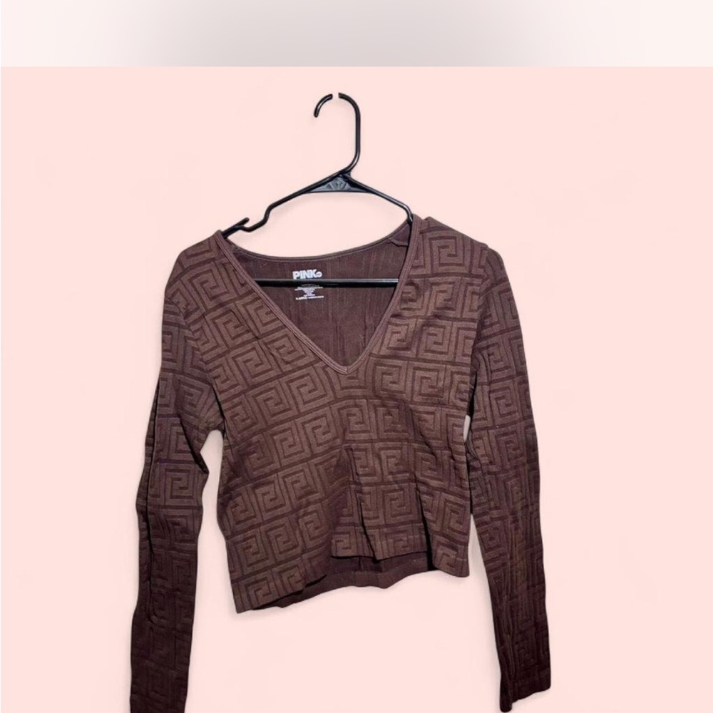 Pink Owl Brown Geometric Crop Top